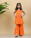 Rayon striped essential kurta sets for kids, sleeveless, above knee length, India-origin