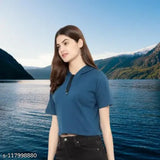 Comfy cotton blend solid short-sleeve women's t-shirt, latest style from India