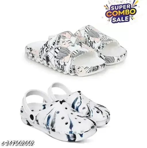 Kids combo pack 2 EVA & rubber flip flops sling back clogs for boys, Ben 10 pattern, durable, washable footwear for casual outfits