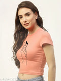 Quirky Trails printed cotton blend crop top t-shirt set for women, vibrant colors, short sleeves, versatile casual wear (S: 32" bust, 17" length, M: 34" bust, 18" length, L: 36" bust, 18" length, XL: 38" bust, 19" length)