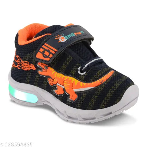 Brightly colored casual sports shoes with orange details, black laces and a smart tots branding. Designed for baby boys or girls