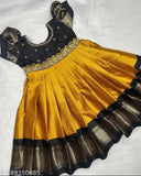 Embroidered polyester maxi dress in Indian pattu style, short sleeves, various sizes from 12-18 months to 7-8 years