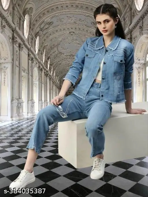 Denim jacket for women and girls, solid color, long sleeves. Women's denim jacket in sizes S-XL, Made in India