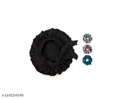 Black silk satin night sleep cap with free scrunchies for hair care and beauty, head cover with soft cushioning