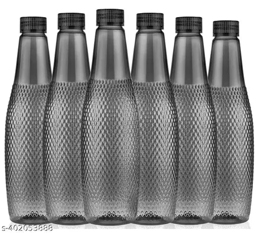 Black Plastic Premium Water Bottles Pack of 6 for School, College, Office - Norvium 1L Leak-Proof and BIS/ISI certified