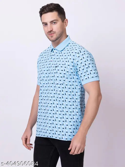 Cotton blend men's polo t-shirt with printed pattern, short sleeves and pull-on closure (India)