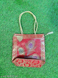 Red, floral Banarasi handbag