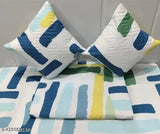 Multi-colored, heavy quality cotton 5pc bedsheet set (1 King, 4 pillow covers, 2 cushions), geometric embroidery design for summer