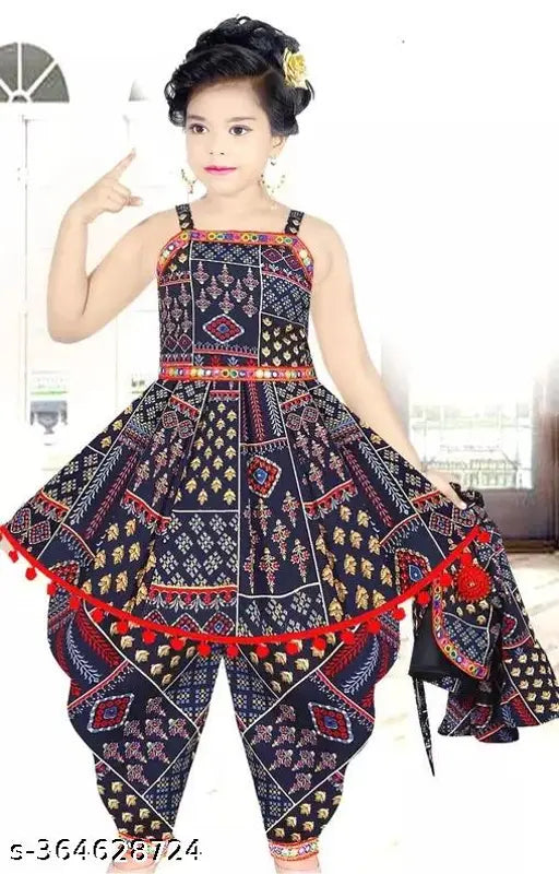 Silk blend three-quarter sleeve printed net party dress for western birthday/wedding wear, designed for children aged 4-5 years