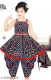 Silk blend three-quarter sleeve printed net party dress for western birthday/wedding wear, designed for children aged 4-5 years