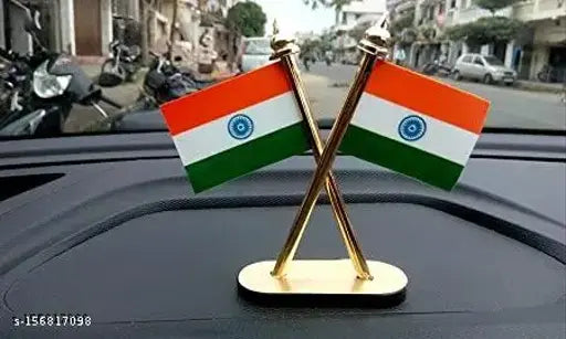 Pure steel Indian National Flag - no plastic, ideal for car dashboard, desk, table, or gifting