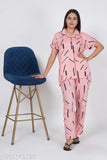 RILO Women's Rayon Night suit Shirt & Pyjama Set with Pocket, printed design, rayon fabric, comfortable bedroom wear