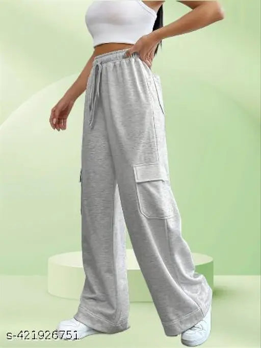Grey cotton blend women's regular fit trousers
