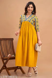 Mustard rayon flared kurta for women, three-quarter sleeves, trendy design, Indian origin