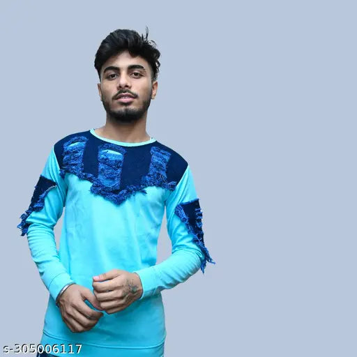 Sky Blue Jeans T-Shirt, cotton blend long sleeves, durable stitching for long-lasting wear
