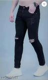Men's black slim fit jeans with distressed knee detailing