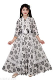 Silk printed net girls party wear full length gown dresses with three-quarter sleeves, ideal for cute girls aged 3-11 years