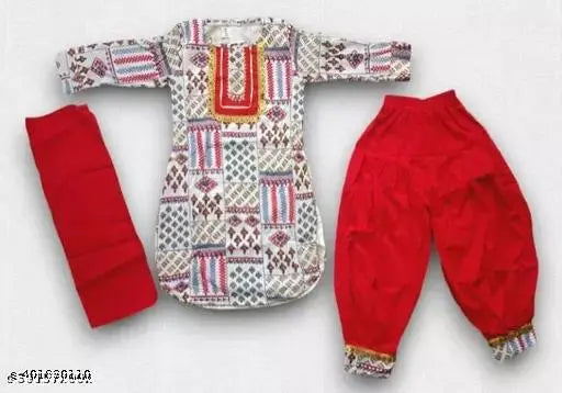 Embellished cotton blend ethnic kurta set for festivals and weddings, long sleeves design for girls aged 0-10 years