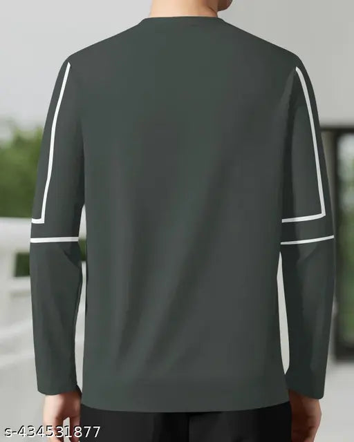 White, cotton blend, men's regular fit printed round neck t-shirt with full sleeves, pair perfectly with denim