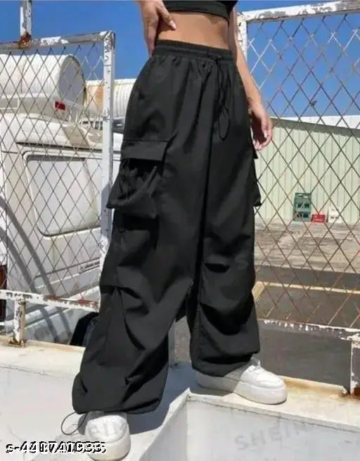 Women's fashion casual black pants wide leg loose fit