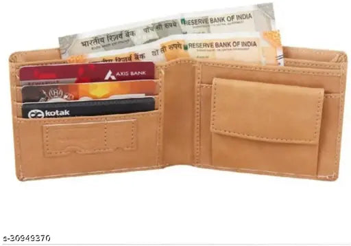 Men's casual khakhi faux leather mini wallet, 3 card slots - sleek design for a stylish look, smooth finishing and designer finish, fits all currency sizes comfortably