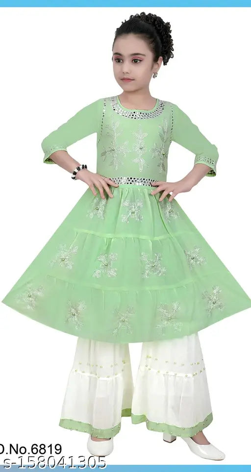 Agile Stylus Girls cotton blend kurta suit sets, printed three-quarter sleeve set for girls aged 2-7 years, India origin