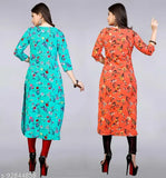 Crepe Apple Cut Kurtis, colorblocked women's kurti combo with long sleeves. Showcasing Indian printed design