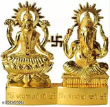 Metal Ganesha Lakshmi Idol Set, decorative Hindu figurines for Puja Home (14cm)
