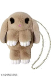 Beige faux fur sling bag, light brown plush toy with detachable chain strap