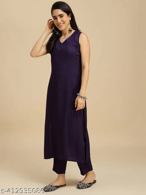 Dark blue silk kurta set with dupatta