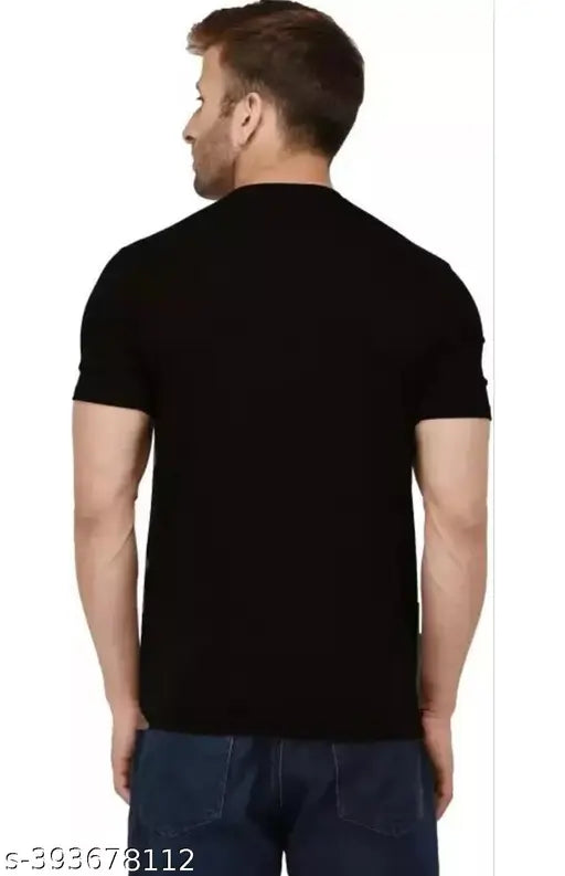 Black cotton blend basic t-shirt, solid design for casual outings, soft fabric, perfect fit, double-needle stitching, India origin