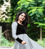 Georgette embroidered kurti, long-sleeved Indian women's clothing, solid design, M-XXXL sizes