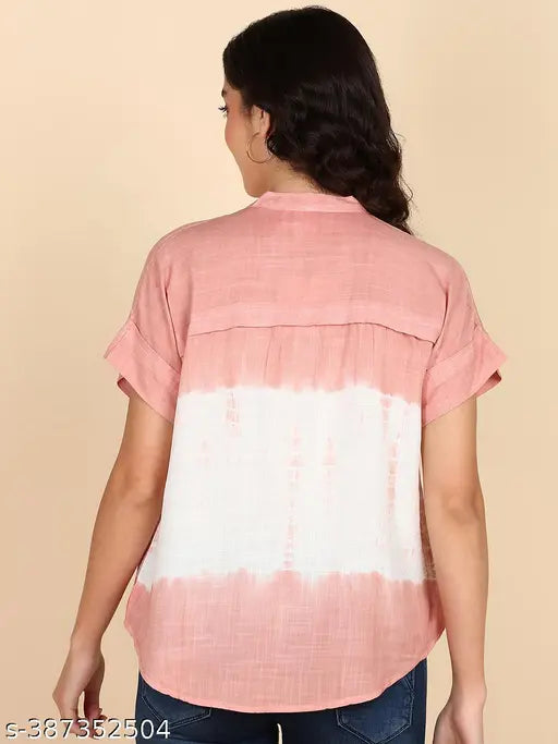 Maaesa rayon slub half sleeve top, solid pattern, handcrafted tie-dye colors on Indian artisan, size S-XXXXL