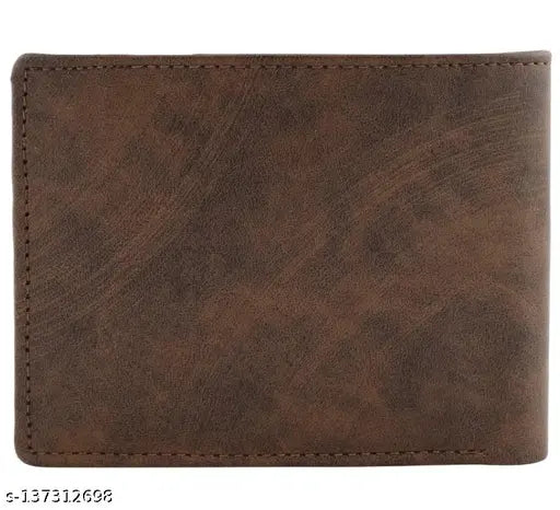 Brown faux leather bi-fold men's wallet, 7 ATM card slots, textured design, perfect gifting solution for various occasions