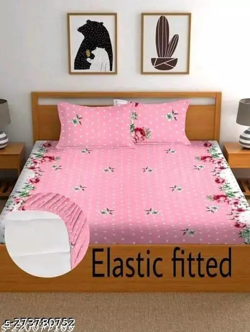 Cotton floral fitted sheet set with 2 pillow covers, superfine quality for summer, DECORHUT FAB bedding upgrade