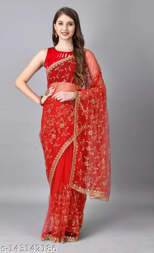 Indian embroidered net saree with mulberry silk blouse, new partywear collection