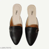 Black PU buckle sandal, fashionable women's mule slip-on with buckle detail, suitable for office wear and events
