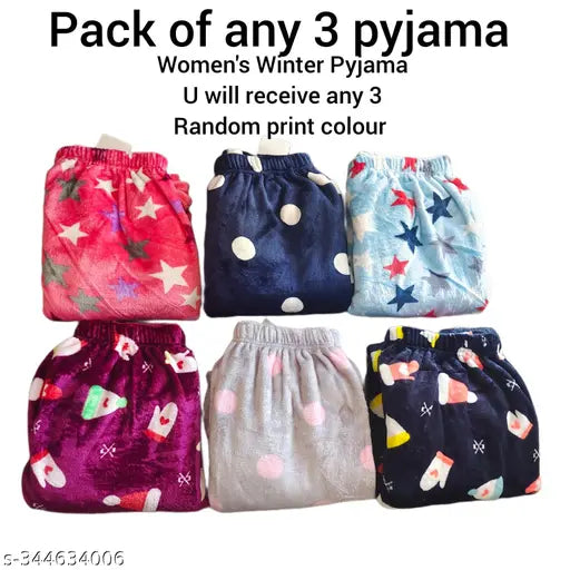 Pack of 3 womens winter woolen soft fleece lower track pyjama