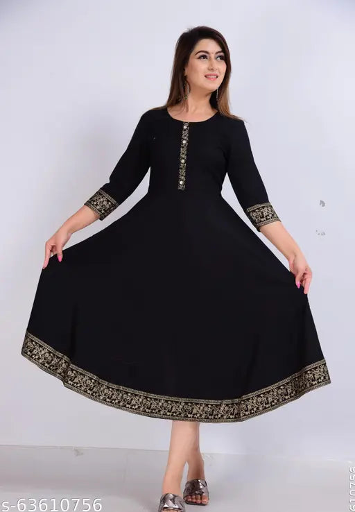 Black anarkali kurta with embroidered border