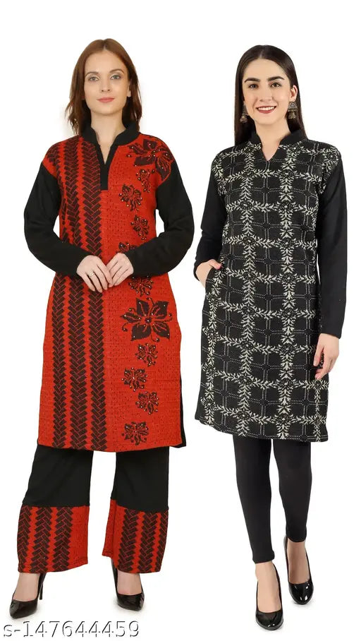 Woolen palazzo set with woolen kurta (combo offer) - full sleeve, printed design, Christy's Collection on Gillkart, India origin