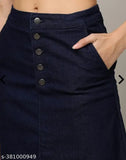 Navy Blue Buttoned A-Line Long Denim Woman Skirt, breathable, lightweight, denim skirt for women, fits all body types, trendy midi-calf length