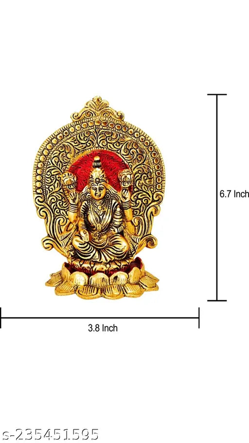 Red metal Laxmi Ganesh idol on red flower, intricate Ganesh Laxmi statue set for home, temple, or gifting