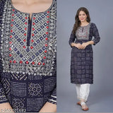 Woman Rayon Embroidery Work Bandhani Print Kurta | Pack- 1 Kurta Only
