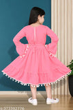 Girls' cotton party dress, pink, flared skirt, elastic waistband