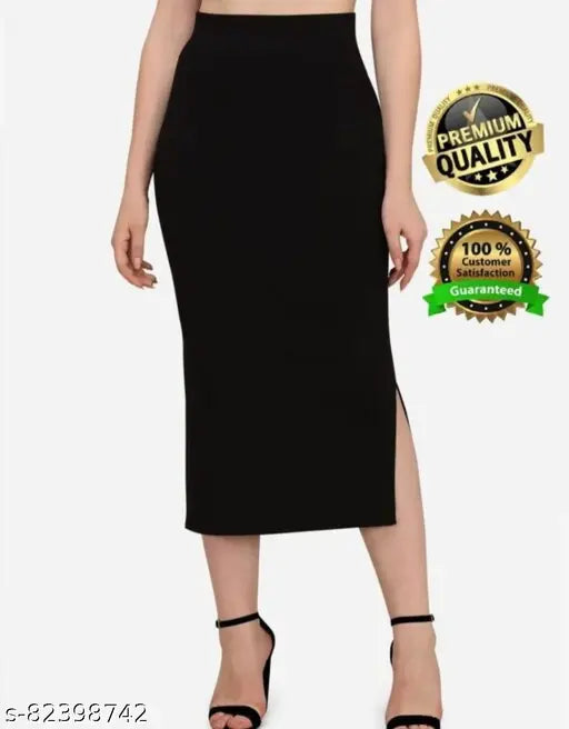 Viscose Rayon solid net woman's skirt with Lycra shaping, ideal for smoothening abdomen and thighs. Side slit allows comfortable movement in size 32 (Waist 32in, Length 40in). Made in India
