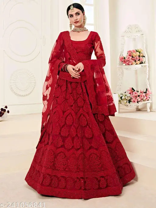 Embroidered net lehenga set for women, semi-stitched (waist size 42m, length size 44m, dupatta length 2.3m), Indian traditional party wear from India