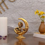 Gold-plated baby Krishna idol, white metal moon showpiece for home puja decor (10cm x 15cm x 6.5cm, 200g)