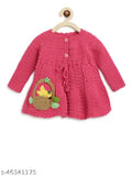 Hand-knitted 100% wool girls' dress, embroidered net, long sleeves, Indian origin