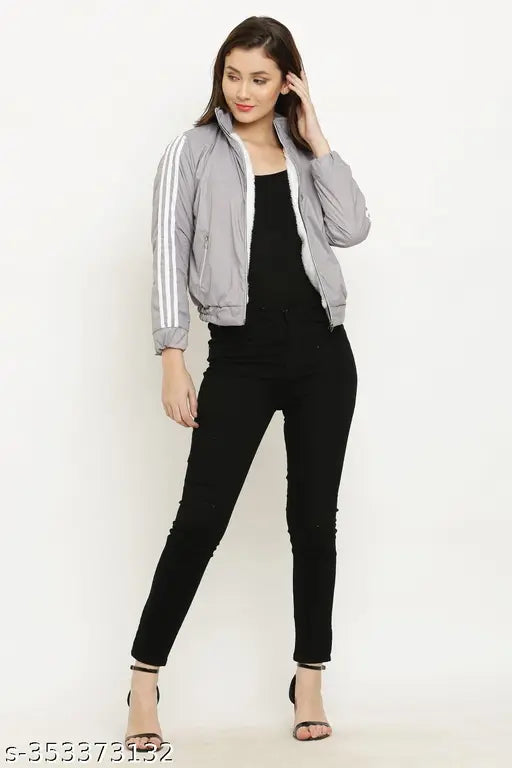 Grey wool classic NS jacket by Shaiba Fashion, solid pattern, long sleeves, size S (bust 34in, length 21in), made in India