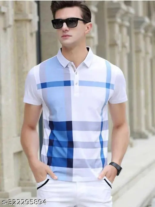 Autna Men's checkered cotton blend polo neck T-shirt, short sleeves, elevate style & comfort